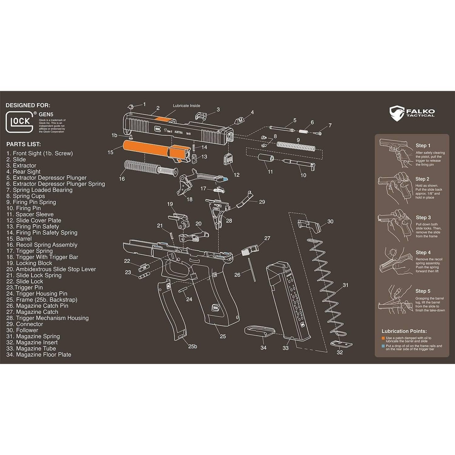 Glock Gun Cleaning Mat with Diagram