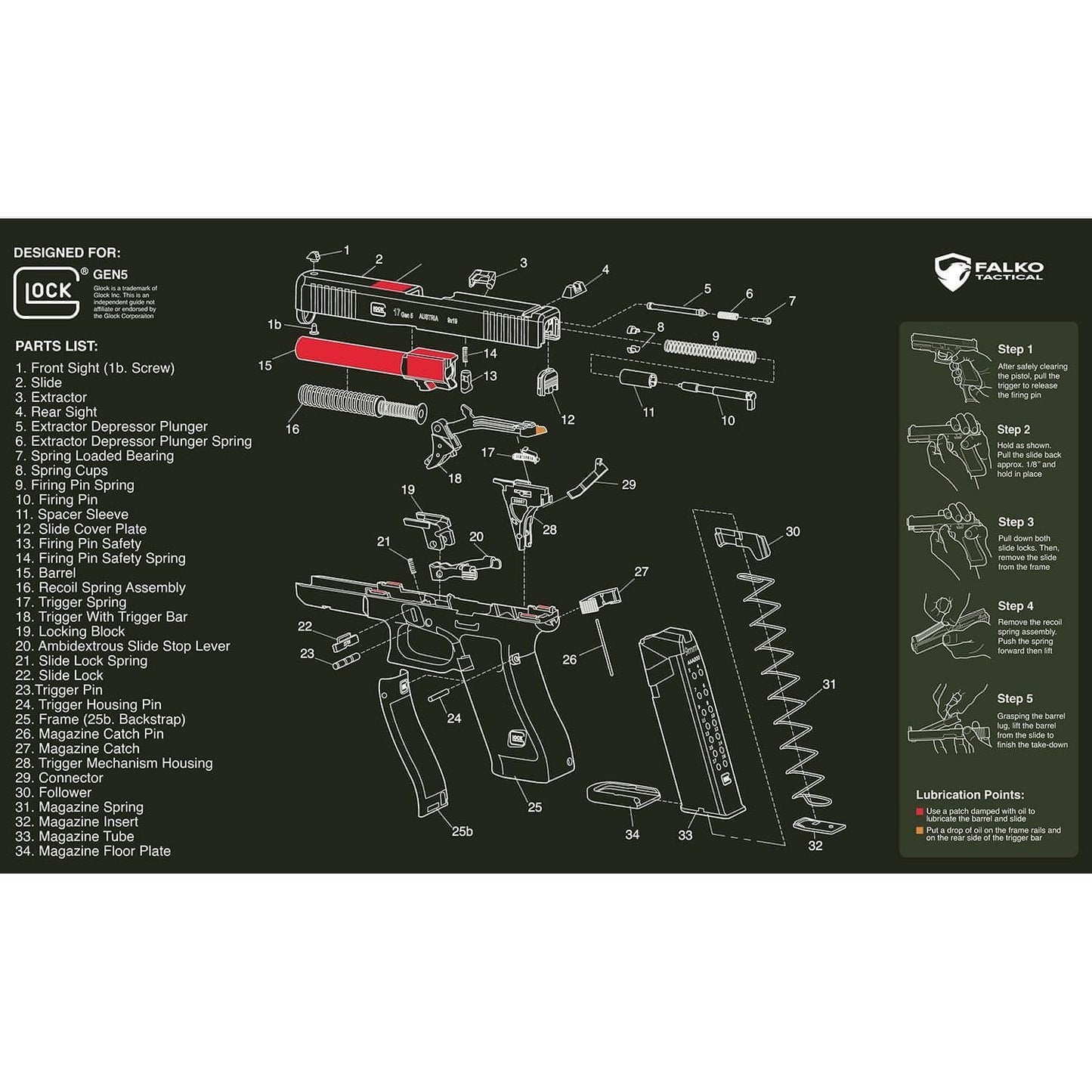 Glock Gun Cleaning Mat with Diagram
