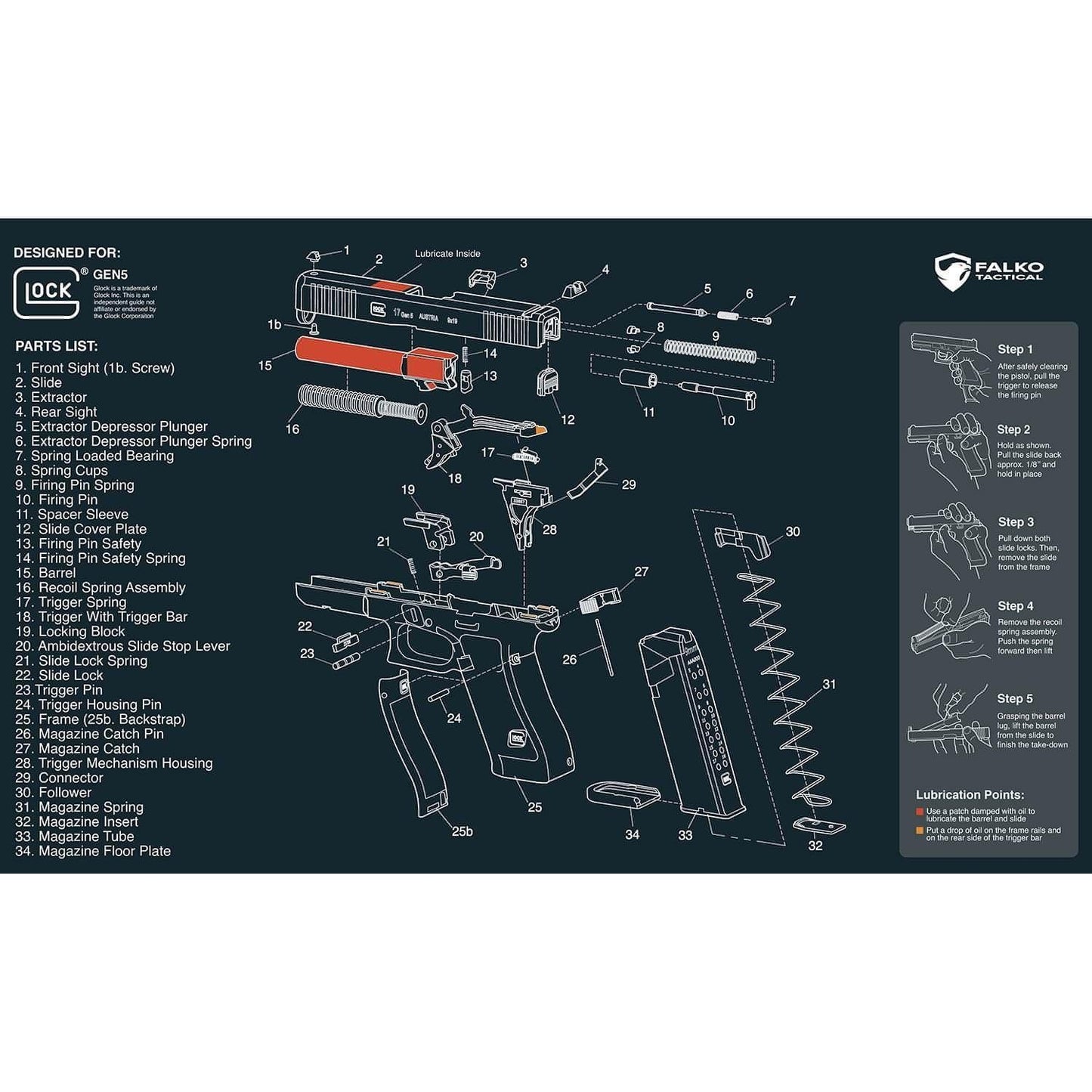 Glock Gun Cleaning Mat with Diagram