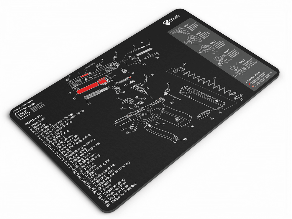 Gun Mat Color Glock Gun Cleaning Mat with Diagram – Falko Tactical